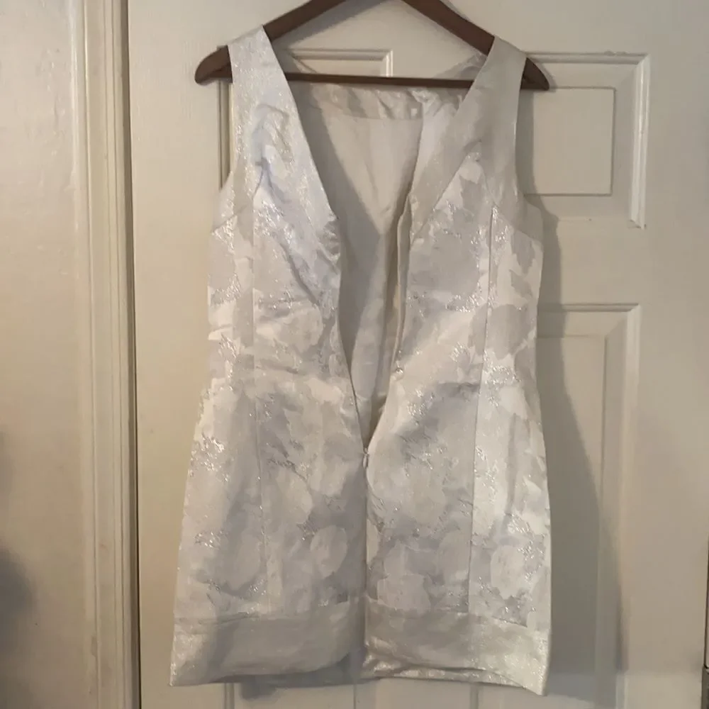 Vintage Bebe Silver Metallic Floral Design Dress Event Party Gala Casino